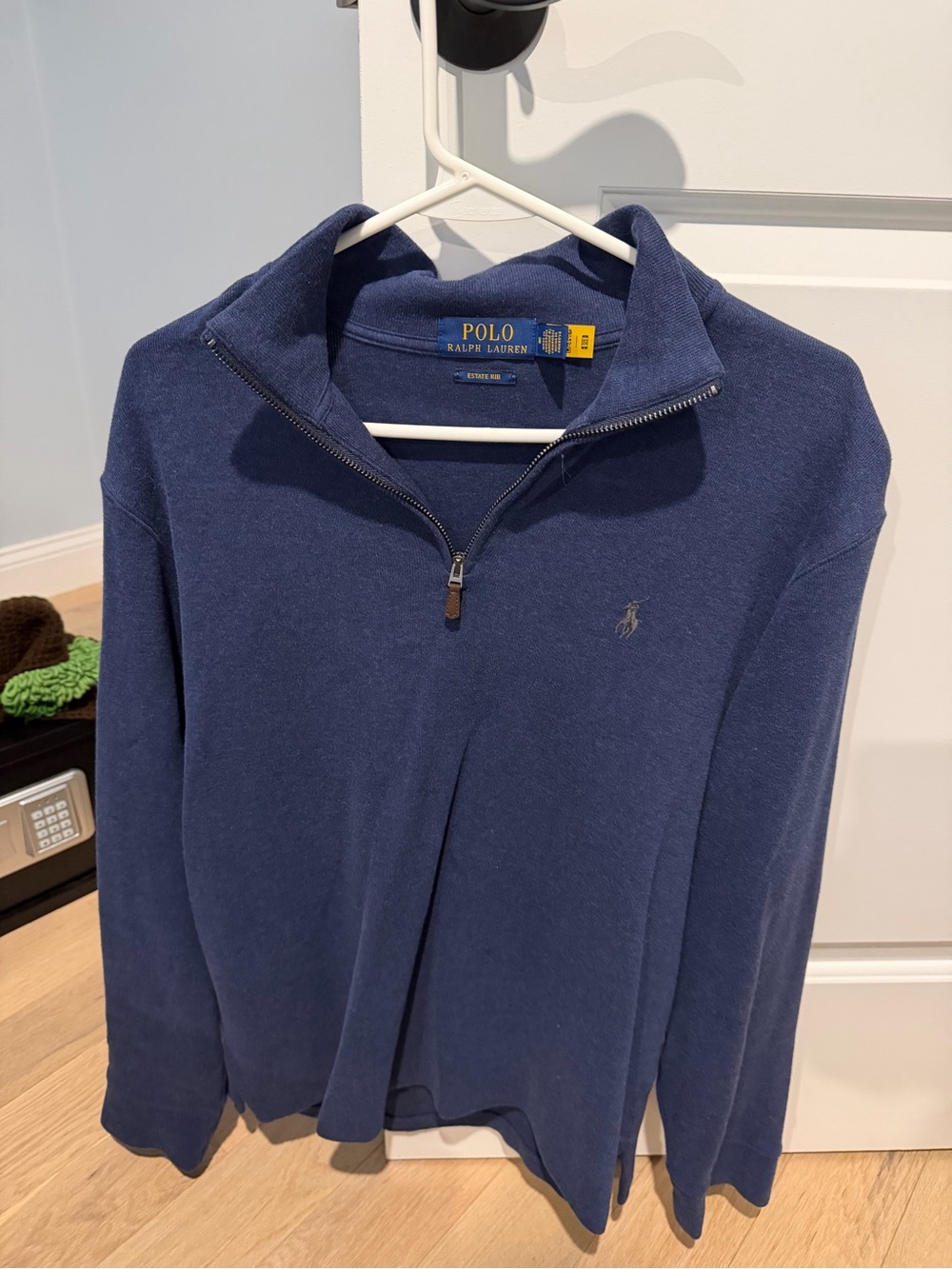 Ralph Lauren Navy Quarter-Zip Estate Rib Sweater Pullover Size Medium